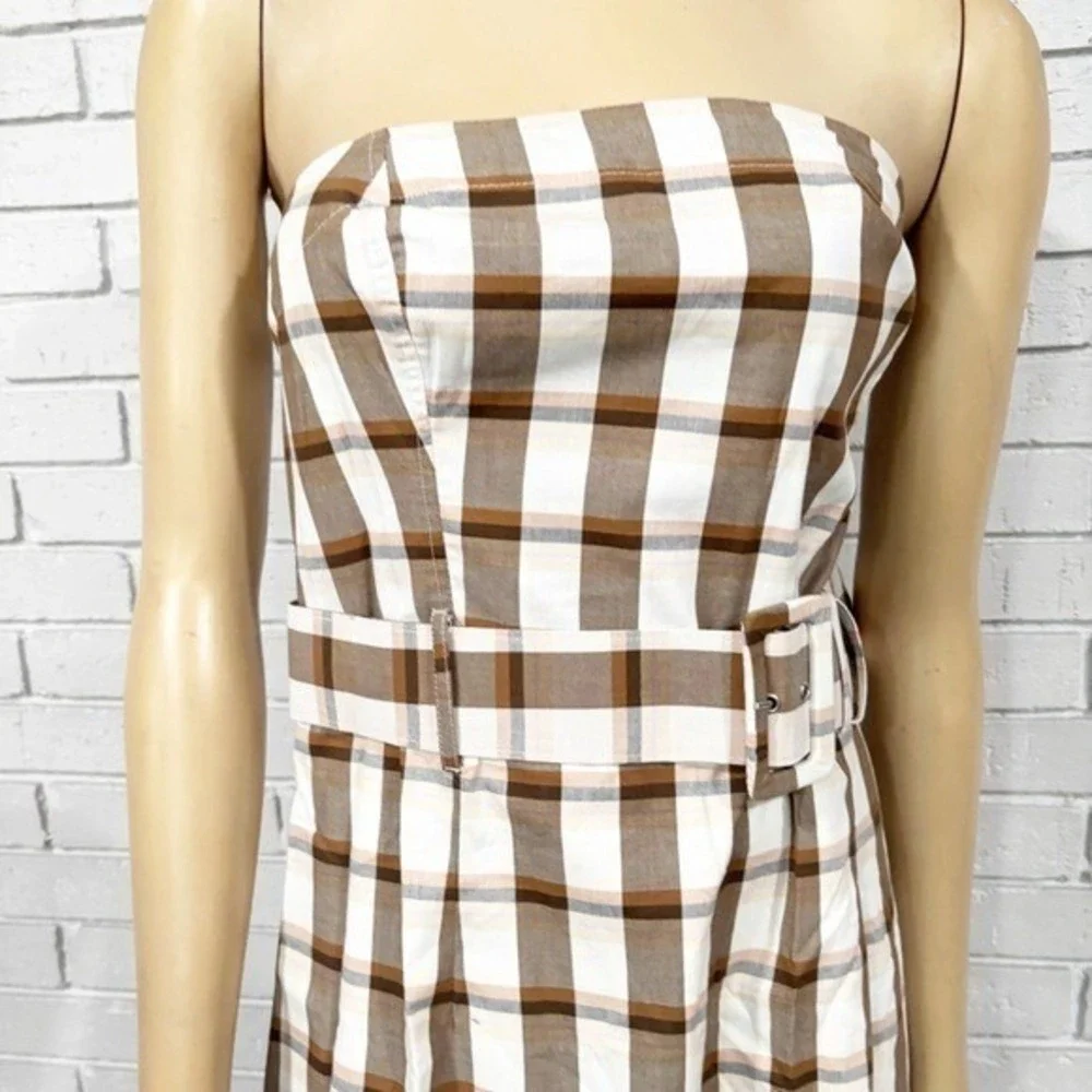 Anthropologie Maeve Women's Belted Square-Neck Strapless Plaid Dress - Size XL - Picture 5 of 12